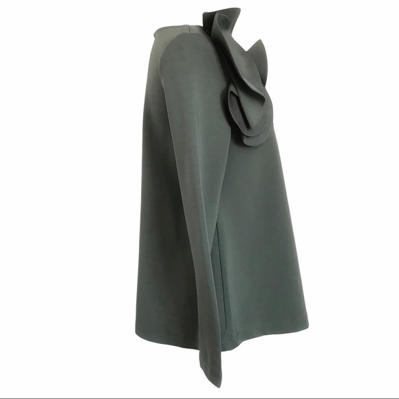 COS Sage Green Long-Sleeve Blouse with Sculpted Flower Detail - Picture 3 of 11